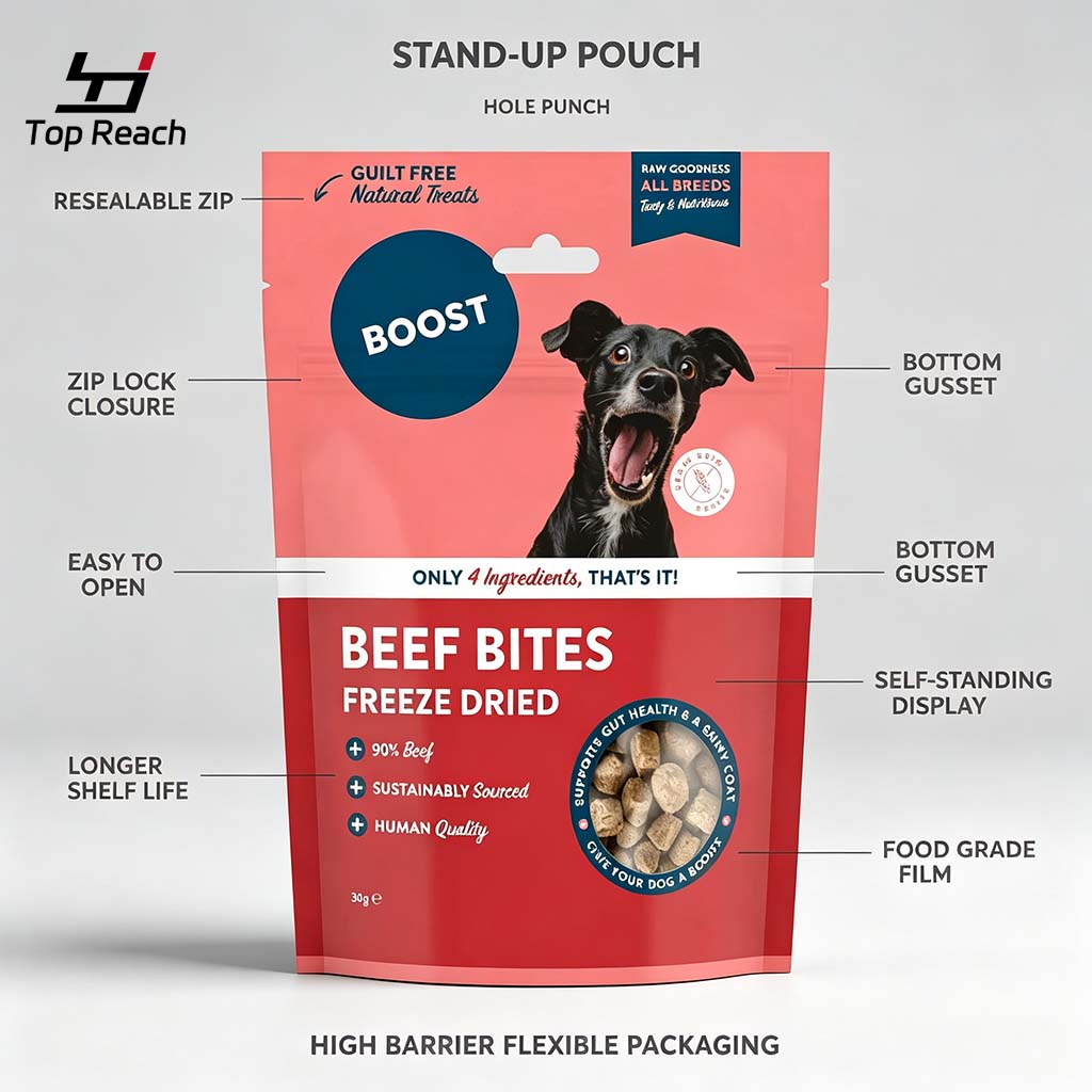 Stand‑Up Pouch for Freeze‑Dried Dog Beef Bites