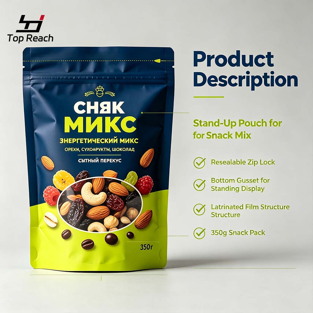Stand-Up Resealable Pouch for Nut & Dried Fruit Energy Mix