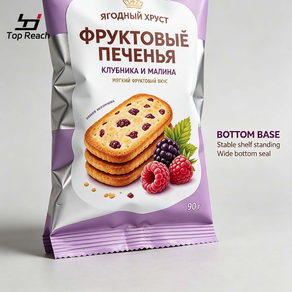 Back-Seal Pillow Pouch for Berry Filled Biscuits