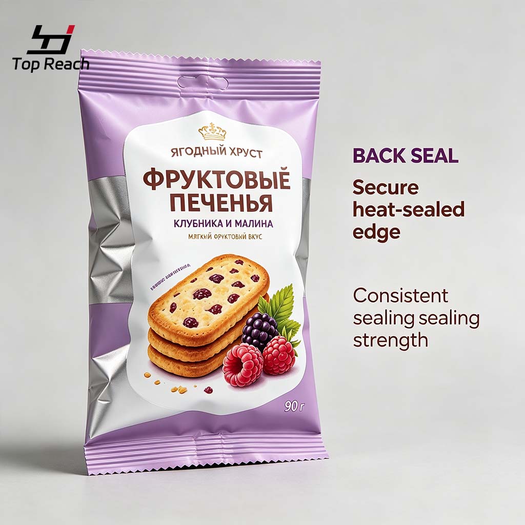 Back-Seal Pillow Pouch for Berry Filled Biscuits