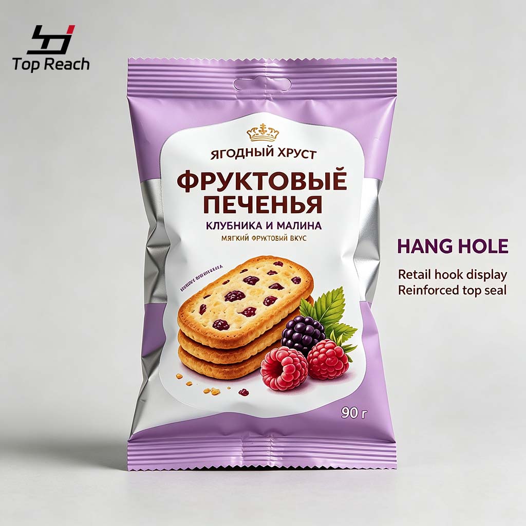 Back-Seal Pillow Pouch for Berry Filled Biscuits