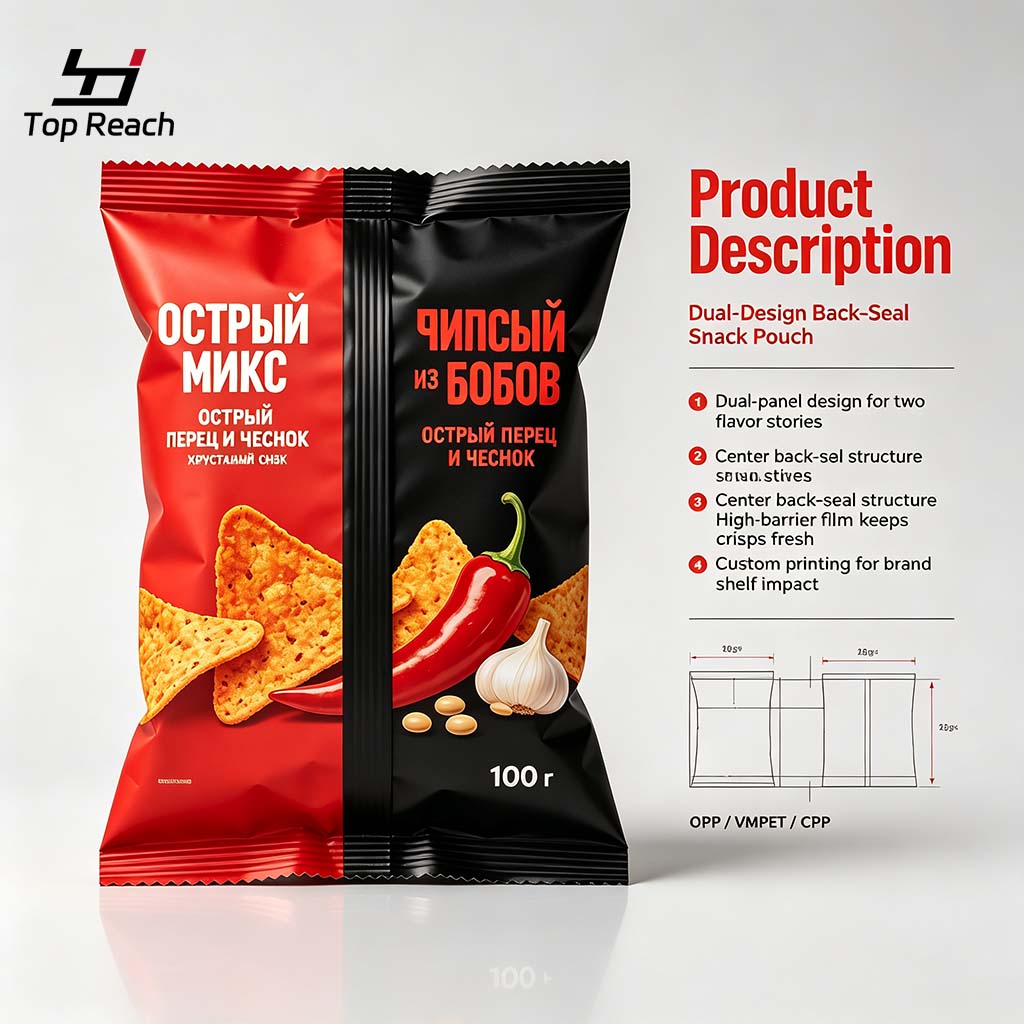 Dual-Design Back-Seal Pillow Pouch for Spicy Bean Chips