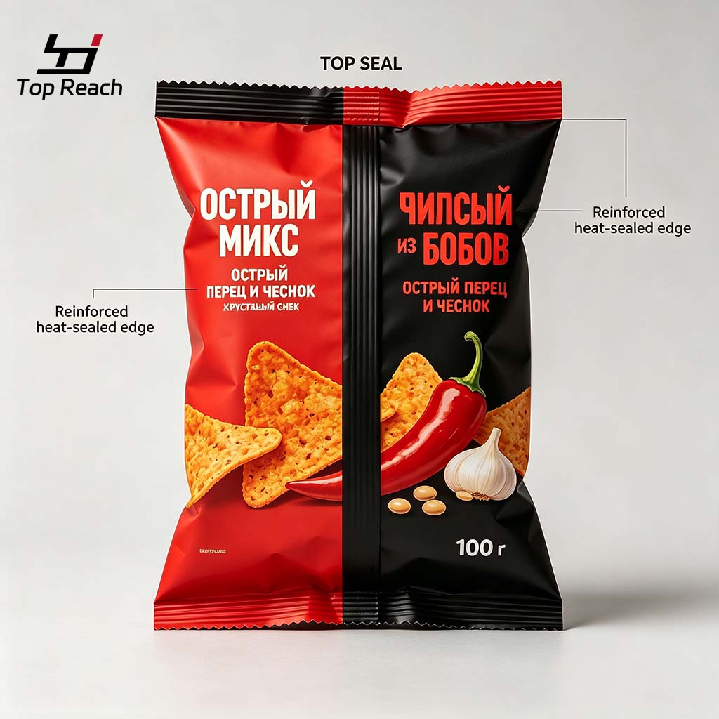 Dual-Design Back-Seal Pillow Pouch for Spicy Bean Chips