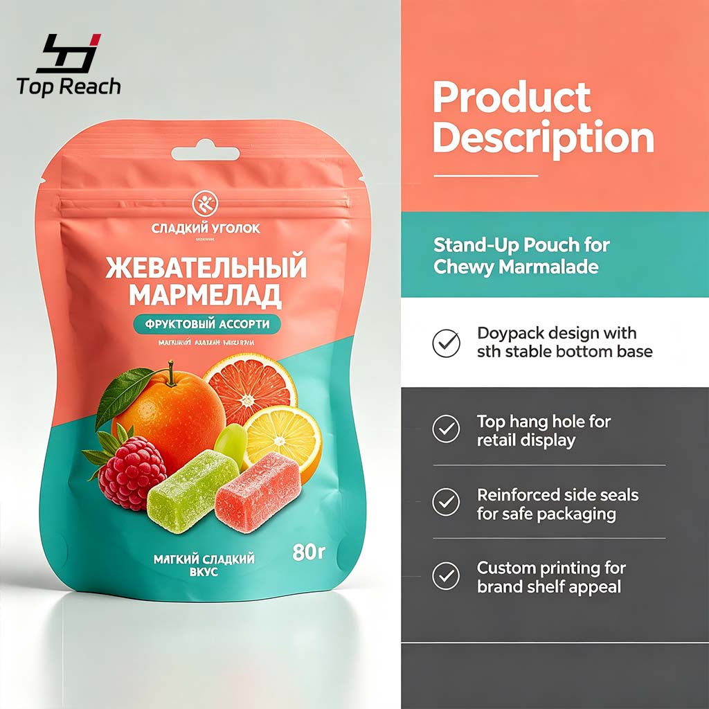 Custom Die-Cut Resealable Stand-Up Pouch for Gummy Candy