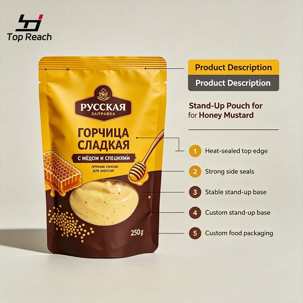 Stand‑Up Pouch With Clear Window for Sauce