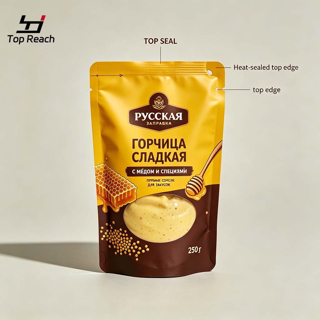 Stand‑Up Pouch With Clear Window for Sauce