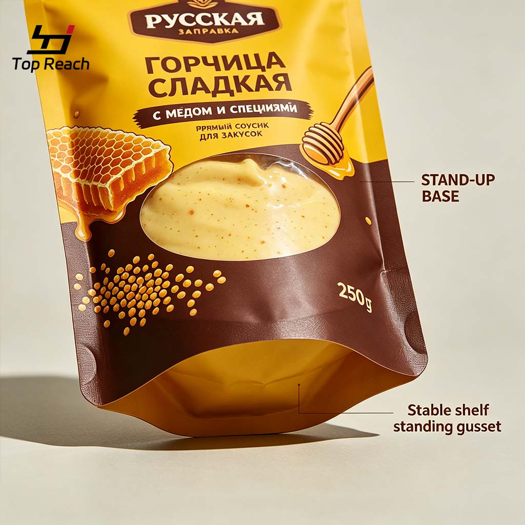 Stand‑Up Pouch With Clear Window for Sauce